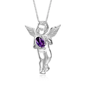 Rylos Guardian Angel Necklace Gemstone & Diamonds, 18" Gold-Plated Silver - Picture 1 of 29
