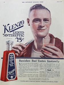 1920  KLENZO Liquid Antiseptic Banishes Bad Tastes Instantly Mouthwash Teeth  Ad - Picture 1 of 1
