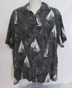 Caribbean Silk Blend XL Black with Sailboats Button Up Shirt - Picture 1 of 7