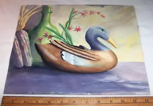 Pinturas de acuarela vintage; flores de botella de vidrio verde maíz indio pato - Imagen 1 de 5