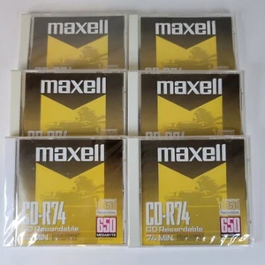 MAXELL CD-R74  RECORDABLE DISCS 650Mb 74 minute New Factory Sealed Lot of 6 - Picture 1 of 6