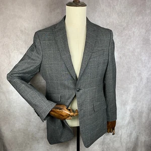 Banana Republic Blazer Jacket Men 38R Gray Windowpane Mazzotto Wool Standard Spo - Picture 1 of 16