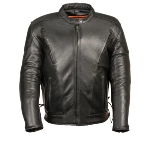 M-Boss Motorcycle Apparel BOS11511T Men’s ‘Speed’ Big and Tall Black Cowhide - Picture 1 of 4