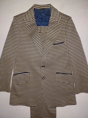 Traje vintage de hombre Sears años 70 100 % polietileno 2 piezas doblar pata de gallo 40S 32W 32L Foto 1 de 4
