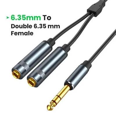 6.35mm 1/4 inch Stereo Plug Male to Dual Jack Female Y Splitter Cable Audio Cord - Image 1 of 4