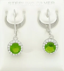LAB 2.14 Cts PERIDOT & W/SAPPHIRES DANGLE EARRINGS .925 Silver- NWT -LEVERBACK - Picture 1 of 5