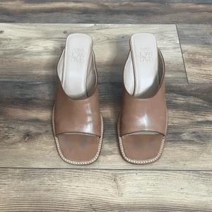 Circa Joan & David high  heel mules tan brown leather upper size 9  casual - Picture 1 of 9