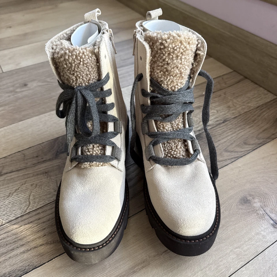 Botas de camurça Brunello Cucinelli tamanho 34 feitas na Itália, novas sem caixa e etiquetas - Imagem 1 de 4