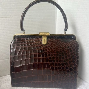 Vintage Top Handle Handbag Made In France For Saks Fifth Ave Croc Leather - Picture 1 of 24