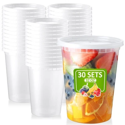 30 Set 32oz Deli-Containers-with-Lids, Airtight Food-Storage-Containers, Micr... - Image 1 of 4