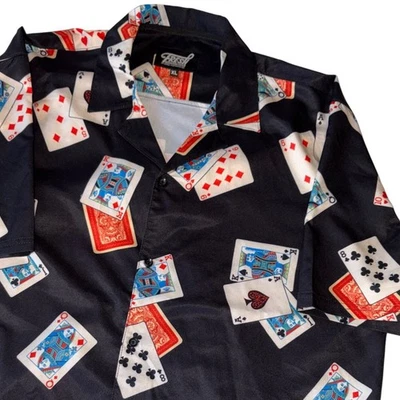 Fresh Prints of Bel-Air XL Casino Playing Cards Button Up Shirt Black Retro Y2K - Image 1 of 4
