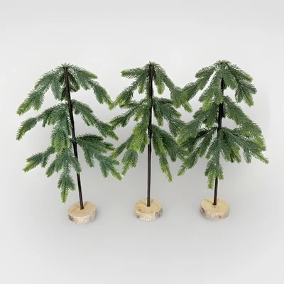 Winter Christmas Holiday 18” Evergreen Pine Trees w/ Wood Bases - Set of 3 - Image 1 of 3