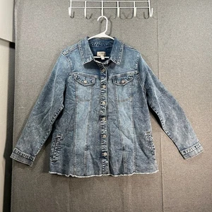 Giacca denim LOGO by Lori Goldstein con orlo sfilacciato media vintage reg 16 - Foto 1 di 9