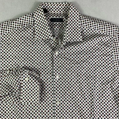 Sak’s Fifth Avenue Men’s Dress Shirt Size XL White Polka Dot LS Spread Collar - Image 1 of 4