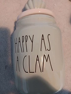 Rae Dunn cerámica verde menta "Happy As A Clam" bote almacenamiento almeja tapa carcasa - Imagen 1 de 3