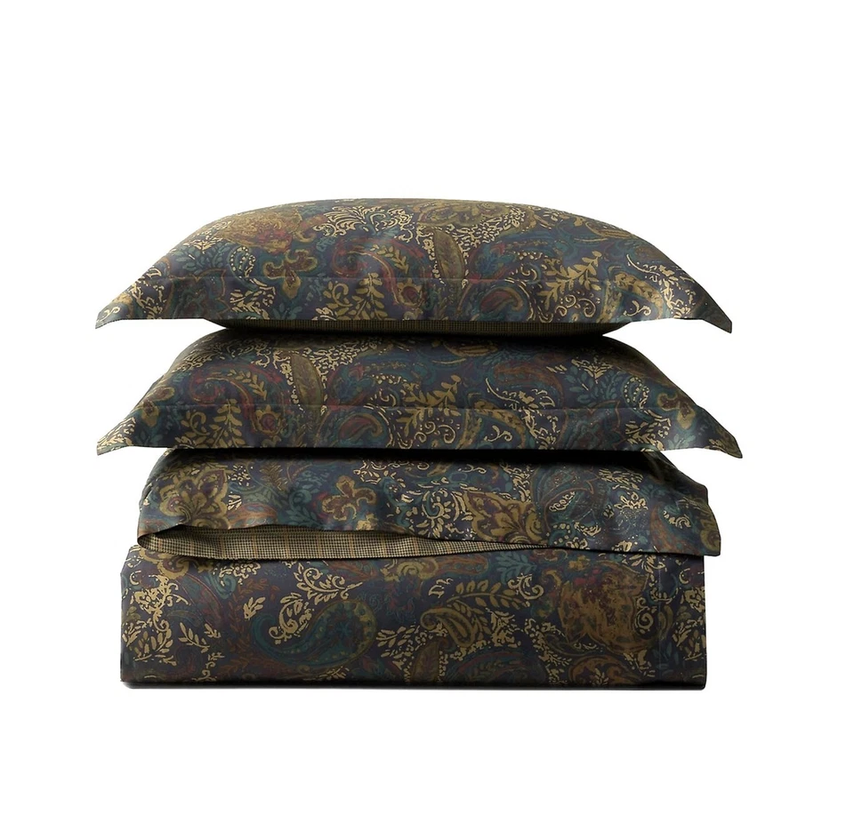 Juego de 3 edredones reversibles de satén de algodón Ralph Lauren Henry King $500 azul Foto 1 de 4