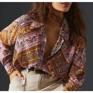 Farm Rio klassisches rosa Paisley Bandana Schmetterling Button Down Hemd Medium - Bild 1 von 15