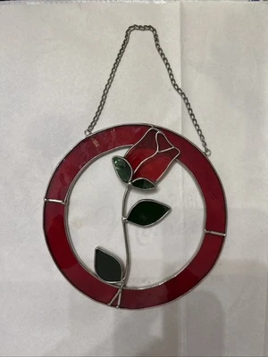 Vitral de plomo vintage ventana atrapasol rosa Foto 1 de 3