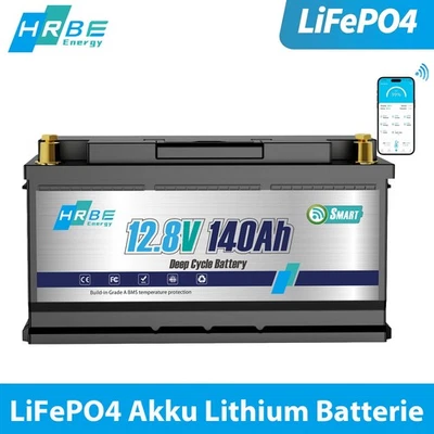 HRBEENERGY 12V 140Ah H190 Bluetooth LiFePO4 Lithium Batterie mit 100A BMS Low-Temp Schutz