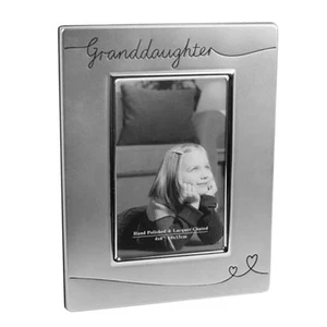 Silver Plated Satin Finish Photo Frame with Hearts - Granddaughter - Picture 1 of 1