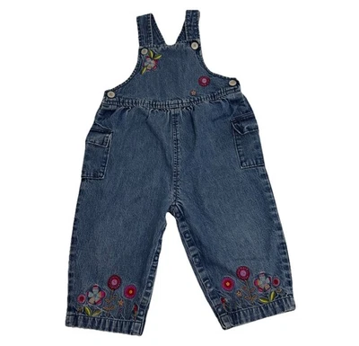 De Colección 2000 Gymboree Denim Talla General 12-18 Mo Floral Bordado Carga Boho Y2K Foto 1 de 4