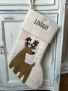 Calza in feltro di lana renna bambini olmo occidentale per bambini Pottery Barn mono "Lindsay" LEGGI - Foto 1 di 5