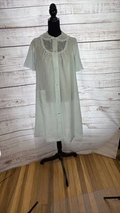 Sheer Baby Blue 80s Robe Size M Button Up - Picture 1 of 6