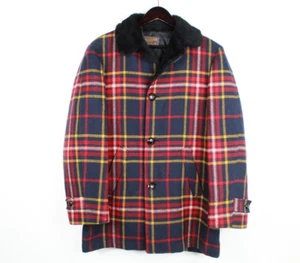 Vintage Pendleton Jacket Mens M/L Coat Red Plaid Fur Collar Wool Hunting 1960s - Picture 1 of 14