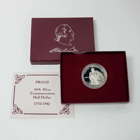 (1) 1982 S Washington 50c SILVER Half Dollar Commemorative Proof Coin w/Box& COA Cover