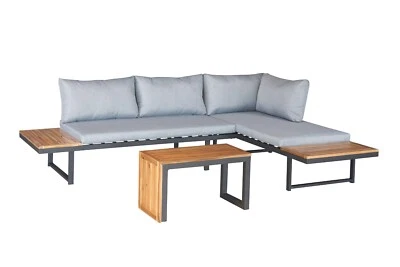 Gartenlounge Loungeset Ecksofa Nairobi Aluminium Akazie anthrazit - Bild 1 von 4
