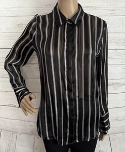 White House Black Market Blouse Size 4 Vertical Striped Semi-Sheer Long Sleeve - Picture 1 of 12