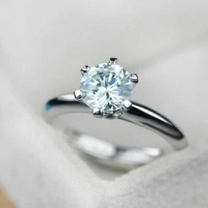 Solitaire 1.75Ct Round Diamond Engagement Ring 14K White Gold Simulated Size 5.5 - Picture 1 of 6