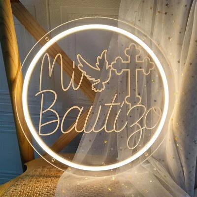 Mi Bautizo Neon Sign for Baptism Decorations, Wall Decor, 13.4 inches - Image 1 of 2