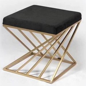 Premium Velvet Ottoman/ Footstool with gold Metal Base Black velvet - Picture 1 of 22