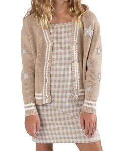 Rare Editions TAUPE Big Girls Varsity Cardigan and Matching Dress, 2 Pc, US 12 - Picture 1 of 4