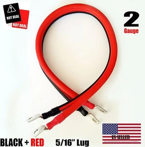 1 FOOT 2 AWG Gauge 5/16" Lug Battery Cable Inverter Cables Solar, RV, Car,Golf - Picture 1 of 1