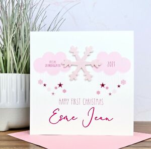 Personalised Handmade Baby Girls 1st First Christmas Card Niece Daughter 