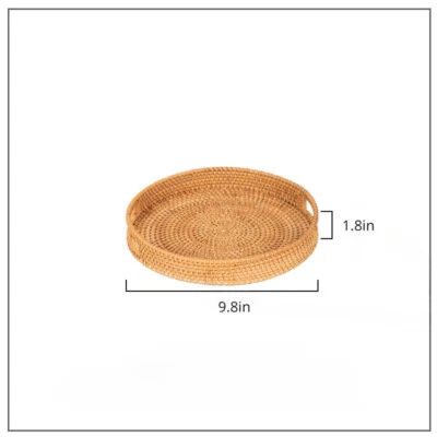 Rattan Round Serving Tray with Handles, Hand Woven Wicker Storage Basket Tray - Image 1 of 4