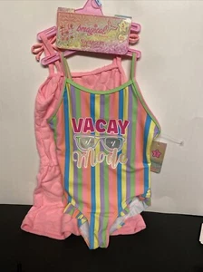 Girl's "swimsuit With Romper, UPF 50+ NWT Pink Size 5 By Between - Picture 1 of 10