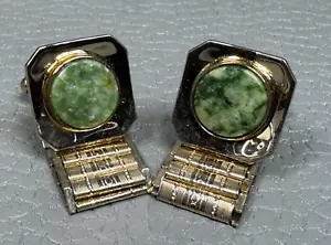 Vintage Jade Wrap Around Yellow Gold Plated Cuff Links - Picture 1 of 3