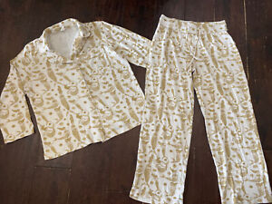 Kate Quinn Organics Mermaid Pajamas Women’s Size Small White Gold/Beige Print S
