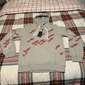 Cookies Hoodie Mens M Gray Long Sleeve Sweatshirt Red White Embroidered Logo New - Picture 1 of 8