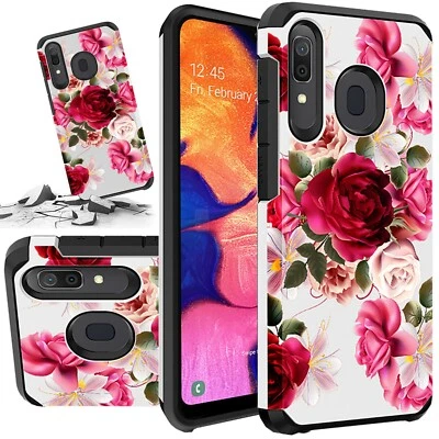 红色花卉防震耐用双层手机壳 保护套 适合三星 Galaxy A50 — 第 1/4 张图片