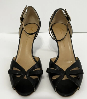 Giuseppe Zanotti High Heels Womens Size 39 8-8.5 Black Ankle Strap Open Toe Bow - Image 1 of 4