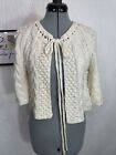 Chesley Cardigan Sweater Women's Small Tie Neck Cable Knit Cream 3/4 Sleeve