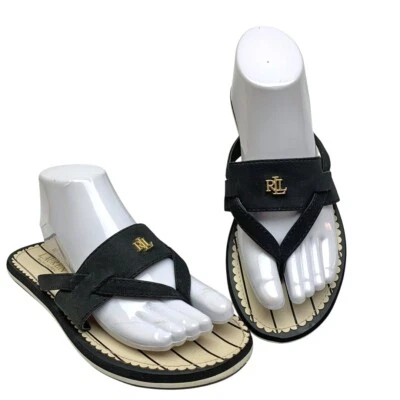 Sandalias Lauren Ralph Lauren Rosalind negras imitación nobuck logotipo LRL para mujer talla 8B Foto 1 de 4
