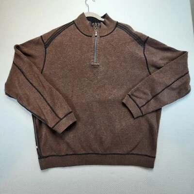 Tommy Bahama Hombre Sudadera Extra Grande Negra Marrón Reversible 1/4 Cremallera Logo Foto 1 de 4