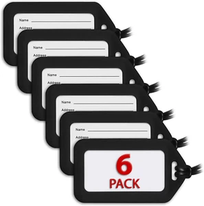 USA Luggage Tags (Black, 6 PK), Bag Tag for Baggage, Suitcase Tags Bulk - Picture 1 of 7