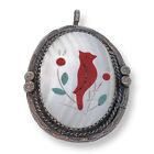 Vintage Zuni Native Sterling Silver 925 Red Cardinal Multi Stone Inlay Pendant