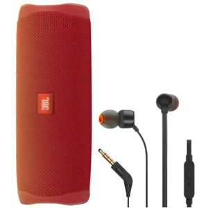 JBL FLIP 5 Waterproof Bluetooth Speaker Red + JBL T110 in Ear Headphones